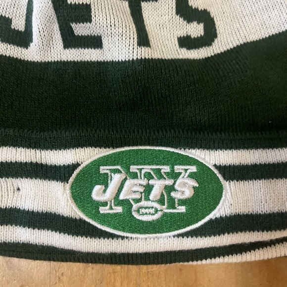 New York Jets Knit Beanie Hat With Pom Pom Green & White Adult Size By 47 Brand - Picture 2 of 9